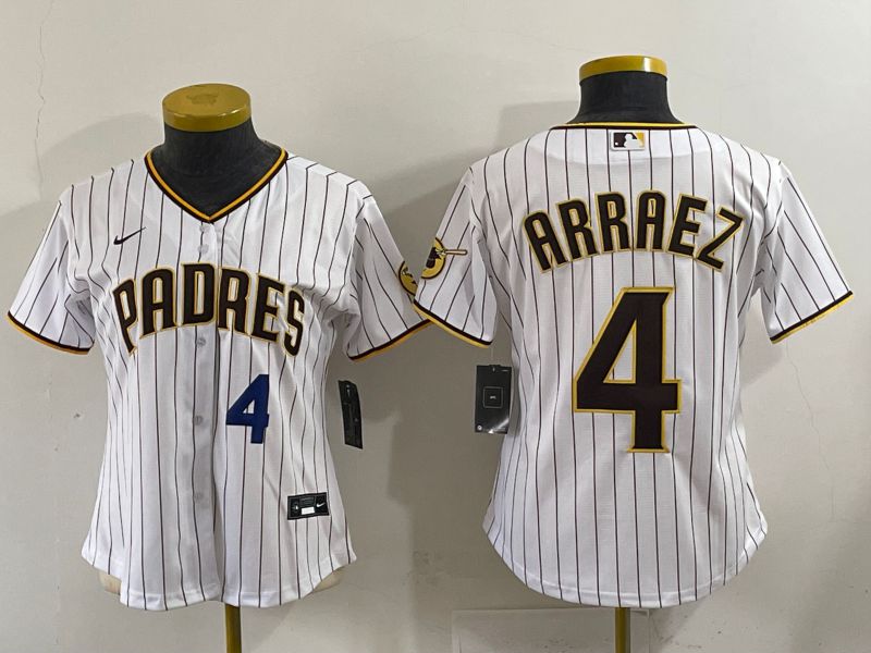 Youth 2025 San Diego Padres 4 Arraez White Stripe Game Nike MLB Jersey style 7